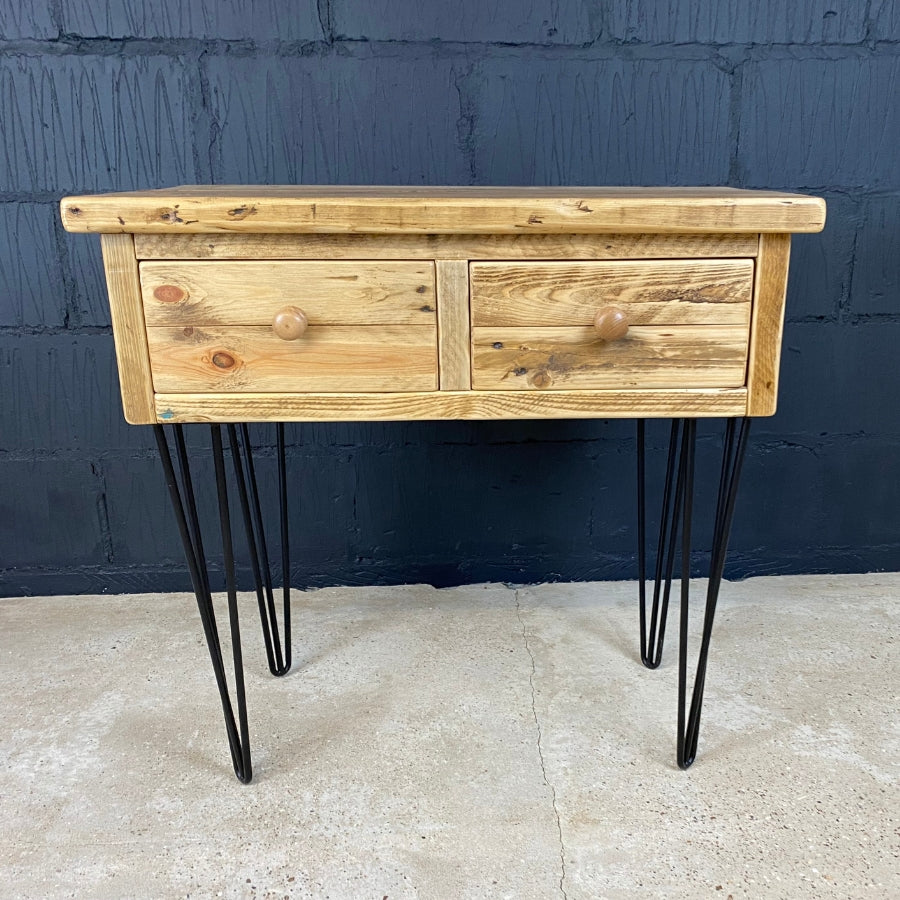 Handmade Rustic Pine Console Table with Drawers